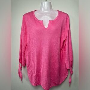 Talbots Pink 100% Linen Long sleeves Top Bow wrist Women size M-XL Oversized